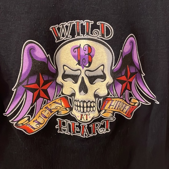 Vintage 1990s Rockabilly Lucky 13 Skull Black Tee T Shirt Top. Sz: Small USED! - Picture 2 of 6